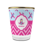 Airplane Theme - for Girls Glass Shot Glass - 1.5 oz - with Gold Rim - Set of 4 (Personalized)