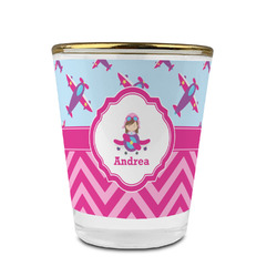 Airplane Theme - for Girls Glass Shot Glass - 1.5 oz - with Gold Rim - Set of 4 (Personalized)