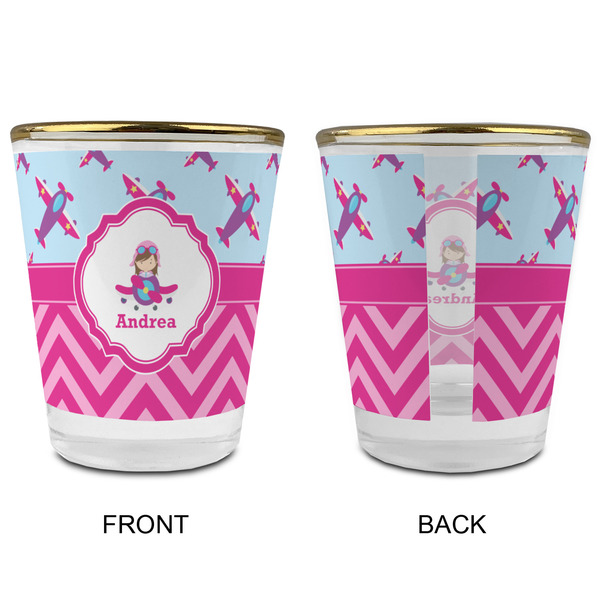Airplane Theme - for Girls Glass Shot Glass - with gold rim - APPROVAL