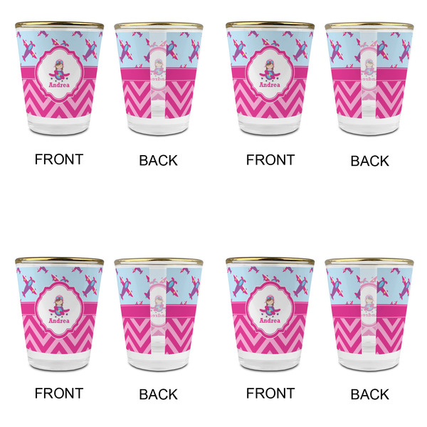 Airplane Theme - for Girls Glass Shot Glass - with gold rim - Set of 4 - APPROVAL