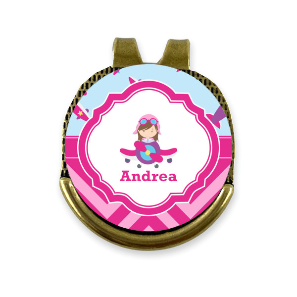 Custom Airplane Theme - for Girls Golf Ball Marker - Hat Clip - Gold