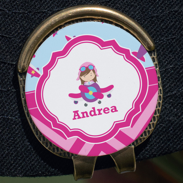 Airplane Theme - for Girls Golf Ball Marker Hat Clip - Gold - Close Up