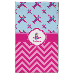 Airplane Theme - for Girls Golf Towel - Poly-Cotton Blend - Large w/ Name or Text