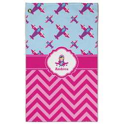 Airplane Theme - for Girls Golf Towel - Poly-Cotton Blend - Large w/ Name or Text