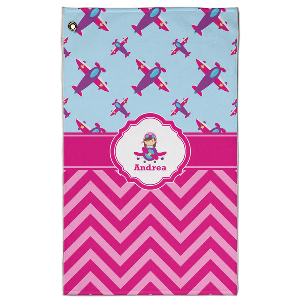 Custom Airplane Theme - for Girls Golf Towel - Poly-Cotton Blend - Large w/ Name or Text