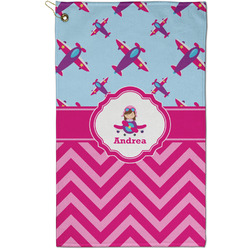 Airplane Theme - for Girls Golf Towel - Poly-Cotton Blend - Small w/ Name or Text