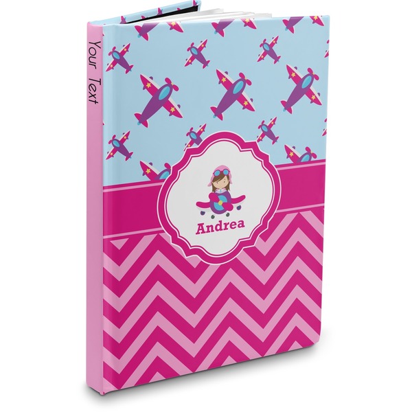 Custom Airplane Theme - for Girls Hardbound Journal - 7.25" x 10" (Personalized)