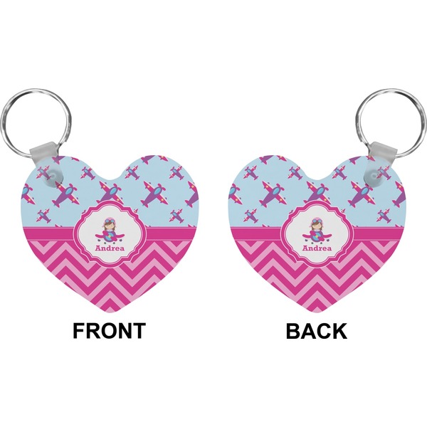Airplane Theme - for Girls Heart Keychain (Front + Back)