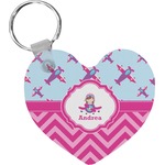 Airplane Theme - for Girls Heart Plastic Keychain w/ Name or Text