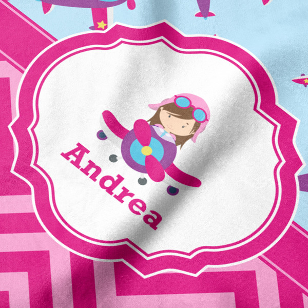 Airplane Theme - for Girls Hooded Baby Towel- Detail Close Up
