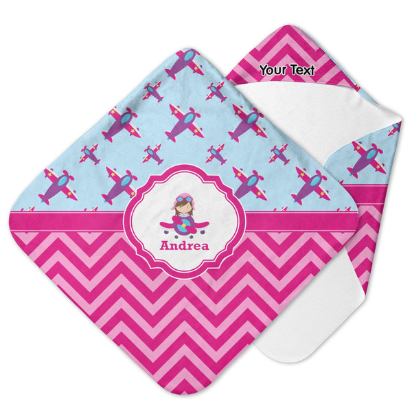Custom Airplane Theme - for Girls Hooded Baby Towel (Personalized)
