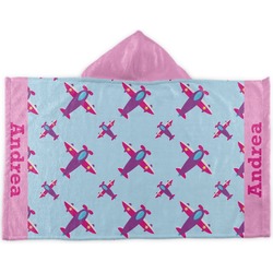 Airplane Theme - for Girls Kids Hooded Towel (Personalized)