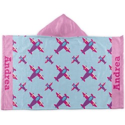 Airplane Theme - for Girls Kids Hooded Towel (Personalized)