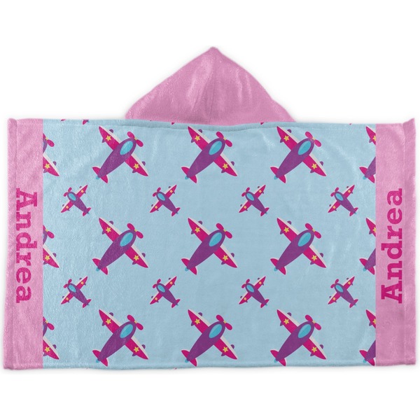 Custom Airplane Theme - for Girls Kids Hooded Towel (Personalized)