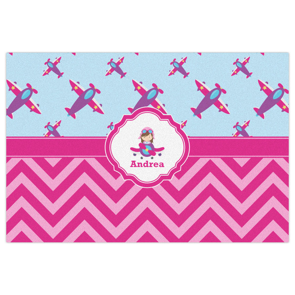 Airplane Theme - for Girls Indoor / Outdoor Rug - 2'x3' - Front Flat