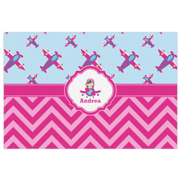 Airplane Theme - for Girls Indoor / Outdoor Rug - 4'x6' - Front Flat