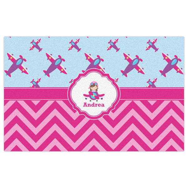 Airplane Theme - for Girls Indoor / Outdoor Rug - 5'x8' - Front Flat