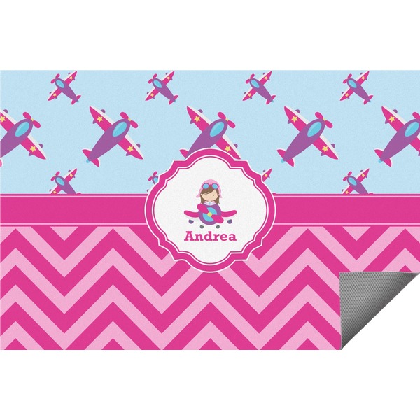 Custom Airplane Theme - for Girls Indoor / Outdoor Rug - 6'x8' w/ Name or Text