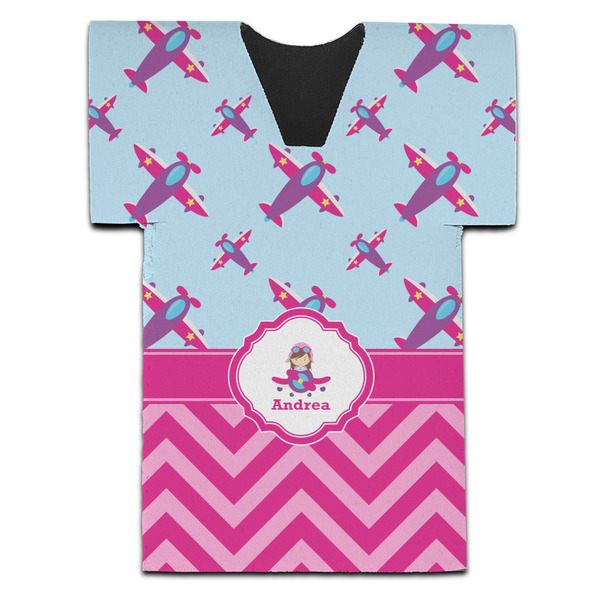 Airplane Theme - for Girls Jersey Bottle Cooler - Set of 4 - FRONT (flat)
