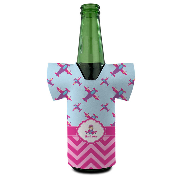 Airplane Theme - for Girls Jersey Bottle Cooler - Set of 4 - FRONT (on bottle)