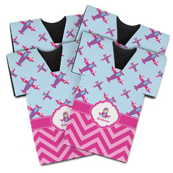 Airplane Theme - for Girls Jersey Bottle Cooler - Set of 4 (Personalized)