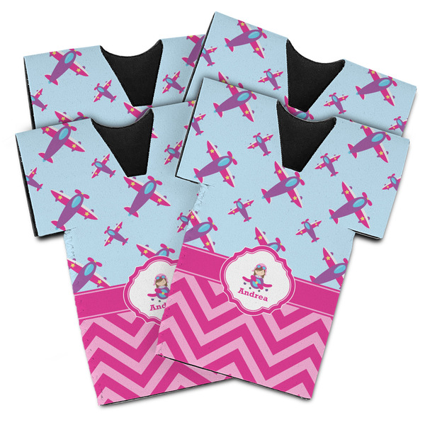 Custom Airplane Theme - for Girls Jersey Bottle Cooler - Set of 4 (Personalized)