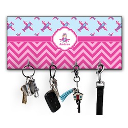 Airplane Theme - for Girls Key Hanger w/ 4 Hooks w/ Graphics and Text
