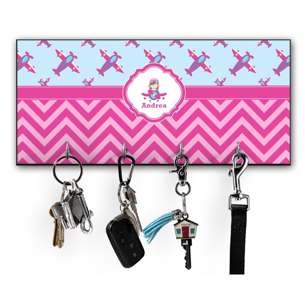 Custom Airplane Theme - for Girls Key Hanger w/ 4 Hooks w/ Graphics and Text