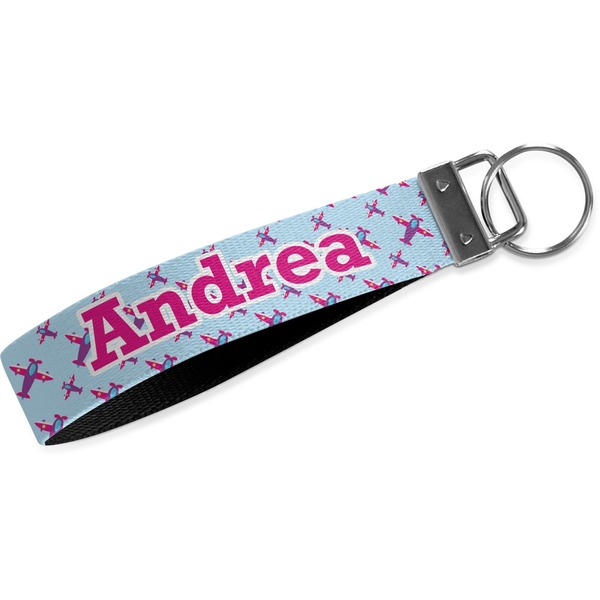 Custom Airplane Theme - for Girls Webbing Keychain Fob - Large (Personalized)