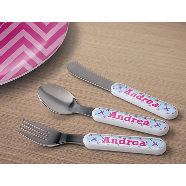 Airplane Theme - for Girls Kids Flatware w/ Plate