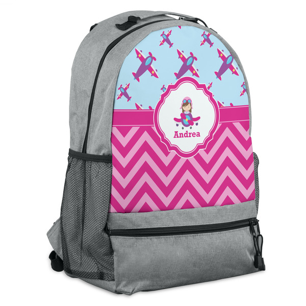 Custom Airplane Theme - for Girls Backpack - Grey (Personalized)