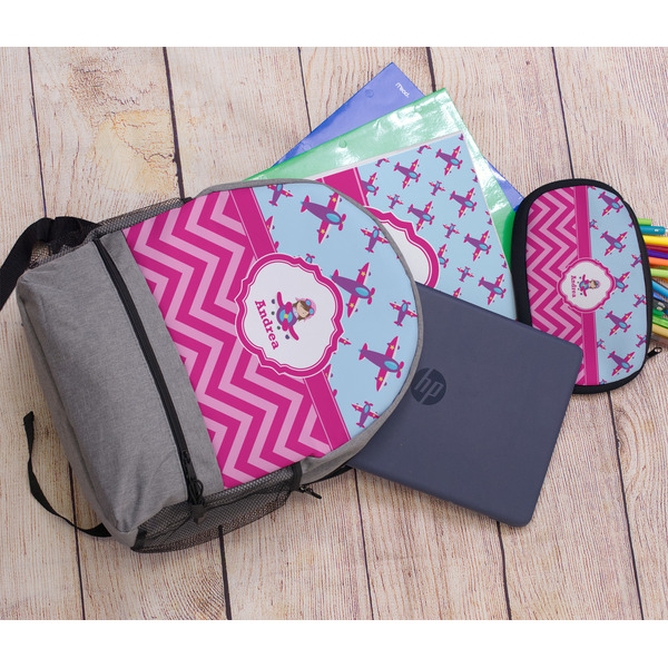 Airplane Theme - for Girls Large Backpack - Gray - With Stuff