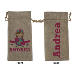 Airplane Theme - for Girls Large Burlap Gift Bag - Front & Back (Personalized)