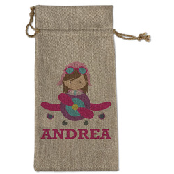Airplane Theme - for Girls Large Burlap Gift Bag - Front