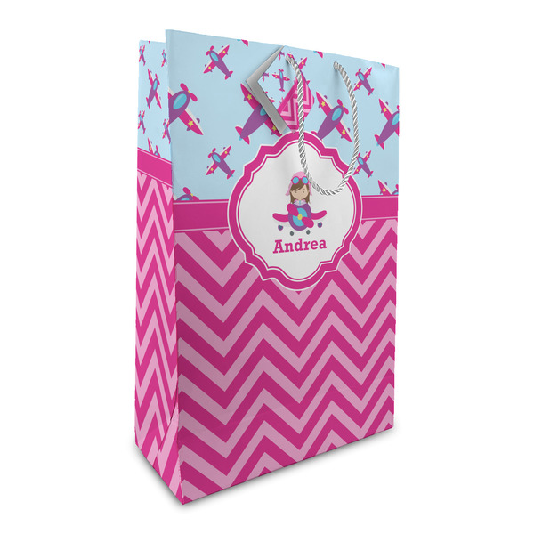 Custom Airplane Theme - for Girls Large Gift Bag (Personalized)