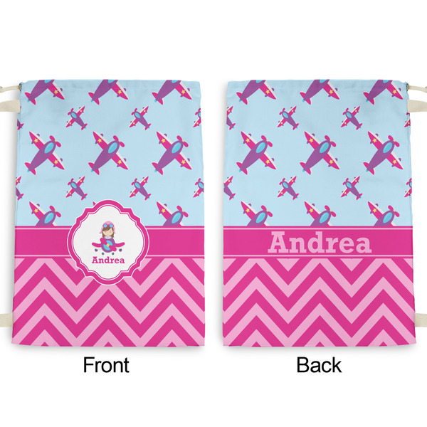 Airplane Theme - for Girls Large Laundry Bag - Front & Back View