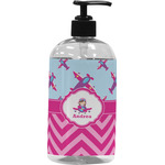 Airplane Theme - for Girls Plastic Soap / Lotion Dispenser (16 oz - Large - Black) (Personalized)