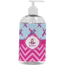 Airplane Theme - for Girls Plastic Soap / Lotion Dispenser (16 oz - Large - White) (Personalized)