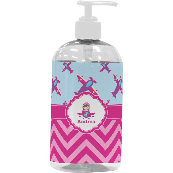 Custom Airplane Theme - for Girls Plastic Soap / Lotion Dispenser (16 oz - Large - White) (Personalized)