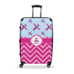 Airplane Theme - for Girls Suitcase - 28" Large - Checked w/ Name or Text