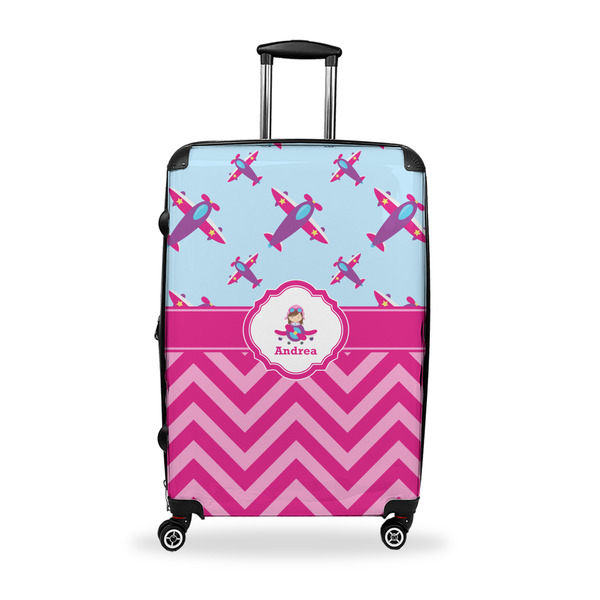 Custom Airplane Theme - for Girls Suitcase - 28" Large - Checked w/ Name or Text