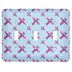 Airplane Theme - for Girls Light Switch Cover (3 Toggle Plate)