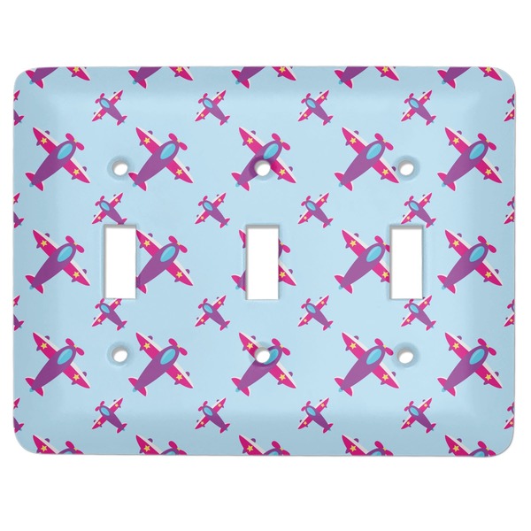 Custom Airplane Theme - for Girls Light Switch Cover (3 Toggle Plate)