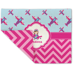 Airplane Theme - for Girls Double-Sided Linen Placemat - Single w/ Name or Text