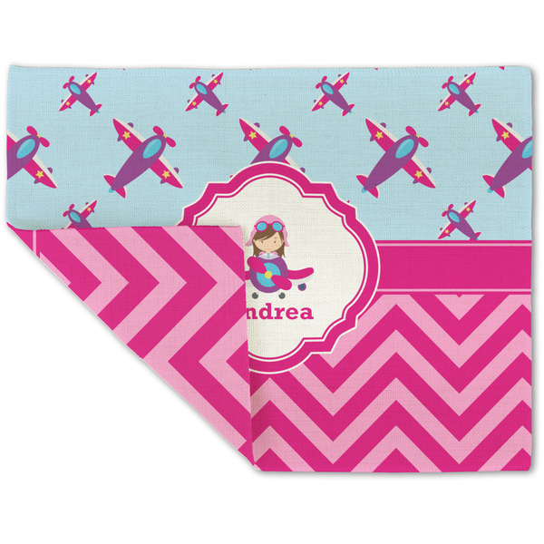 Custom Airplane Theme - for Girls Double-Sided Linen Placemat - Single w/ Name or Text