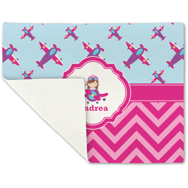 Airplane Theme - for Girls Linen Placemat - Folded Corner (single side)