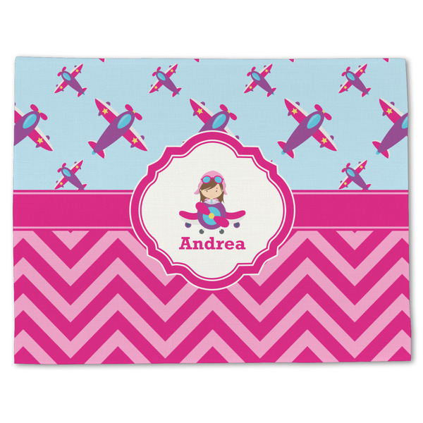 Custom Airplane Theme - for Girls Single-Sided Linen Placemat - Single w/ Name or Text
