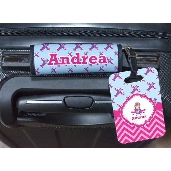 Airplane Theme - for Girls Luggage Wrap & Tag