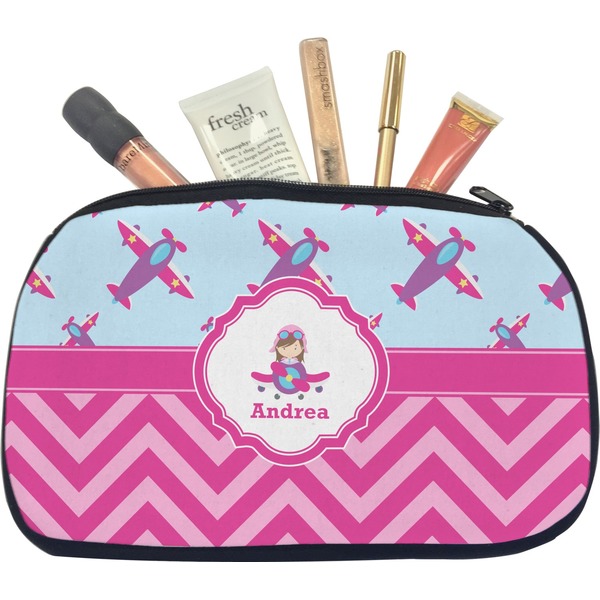 Custom Airplane Theme - for Girls Makeup / Cosmetic Bag - Medium (Personalized)