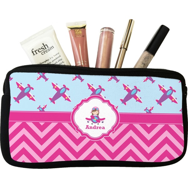 Custom Airplane Theme - for Girls Makeup / Cosmetic Bag - Small (Personalized)